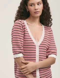 Pure Cotton Striped Short Sleeve Cardigan -Cyberjammies Store Pure Cotton Striped Short Sleeve Cardigan 3