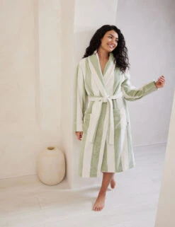 Pure Cotton Striped Towelling Dressing Gowns