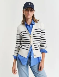Gant Pure Cotton Striped V-Neck Cardigan