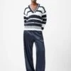 French Connection Pure Cotton Striped V-Neck Jumper