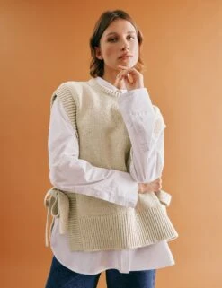 Pure Cotton Textured Crew Neck Knitted Tabard