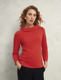 Pure Cotton Textured Roll Neck Jumper