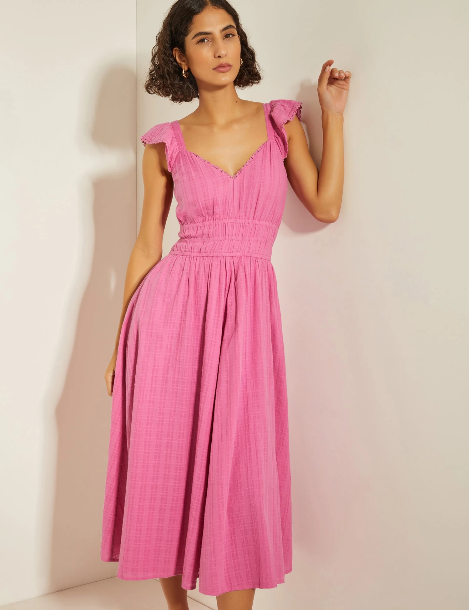 MONSOON Pure Cotton Textured Sweetheart Neckline Midi Beach Dress 4 MONSOON Pure Cotton Textured Sweetheart Neckline Midi Beach Dress - Image 4