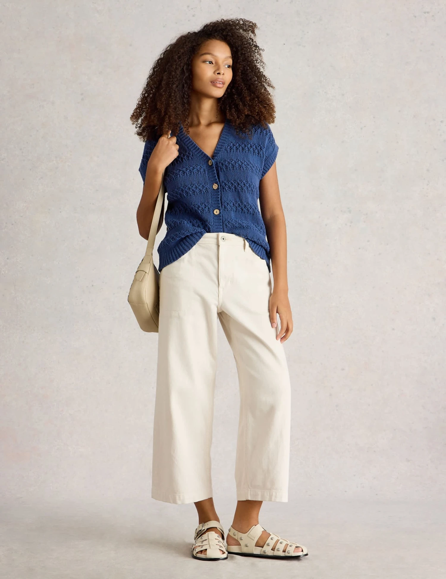 WHITE STUFF Pure Cotton Textured V-Neck Knitted Waistcoat 3 WHITE STUFF Pure Cotton Textured V-Neck Knitted Waistcoat - Image 3