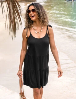 Pour Moi Pure Cotton Tie Detail Mini Tiered Beach Dress