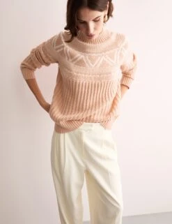 Jaeger Pure Lambswool Fair Isle Funnel Neck Jumper