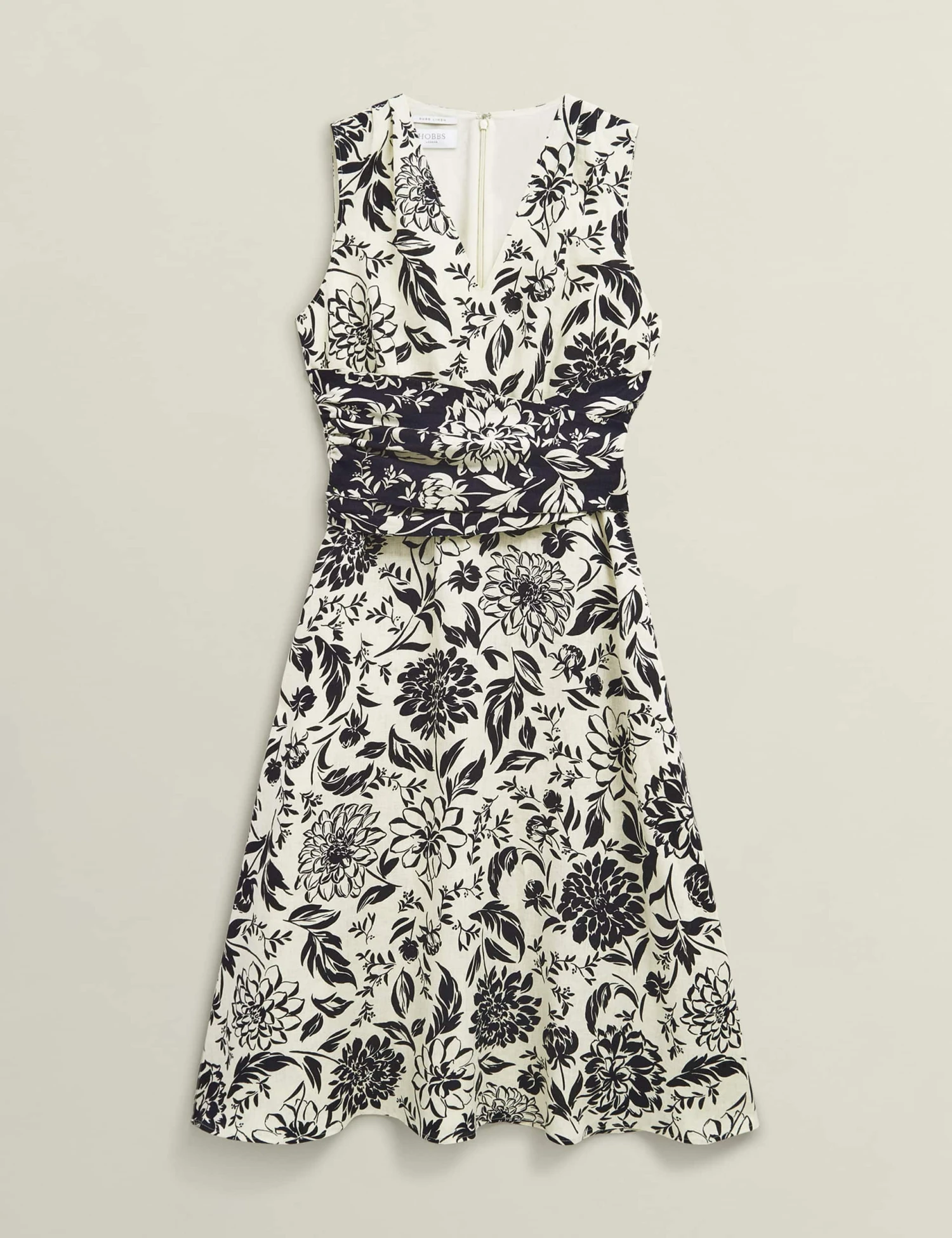 Pure Linen Floral V-Neck Midi Skater Dress 2 Pure Linen Floral V-Neck Midi Skater Dress - Image 2