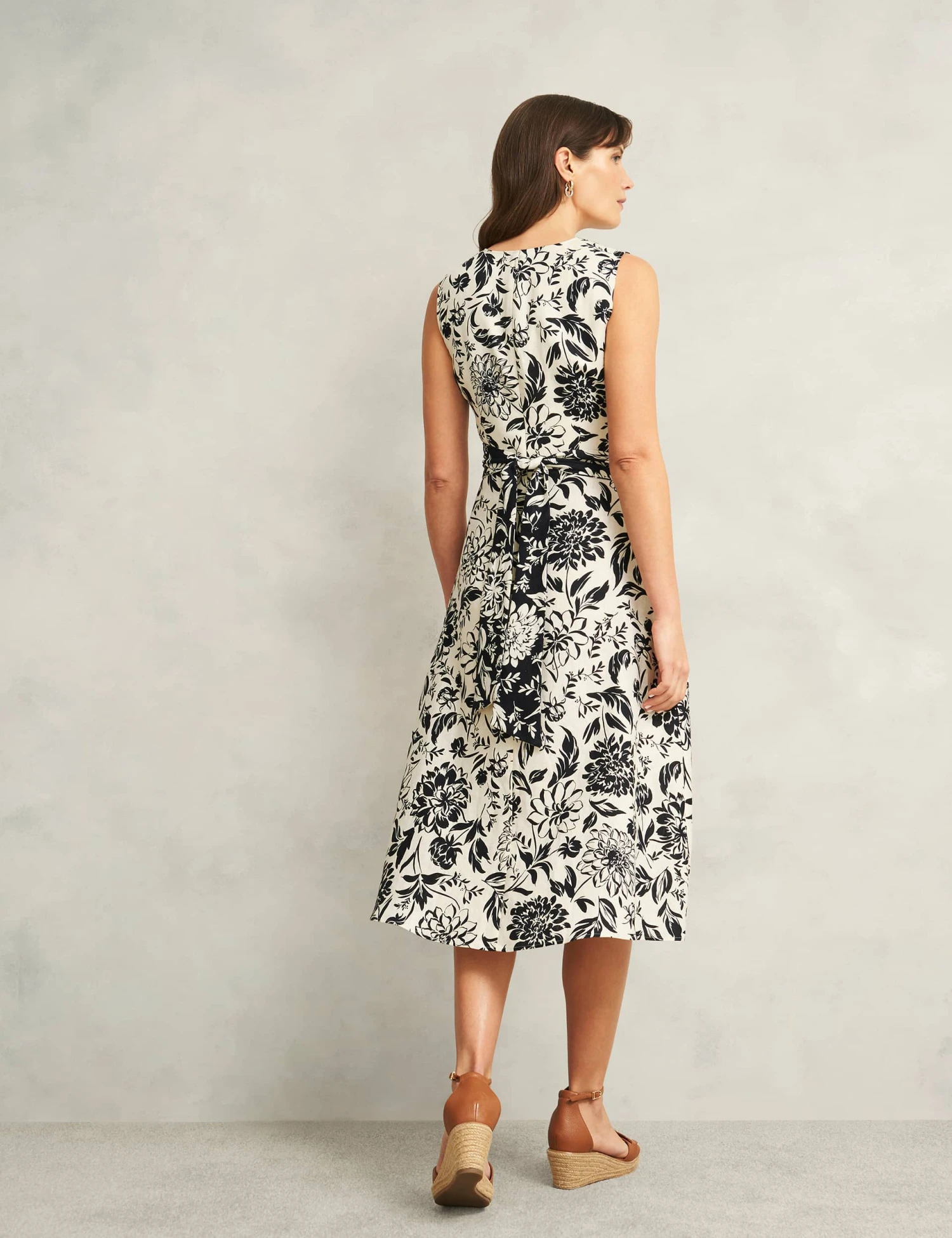 Pure Linen Floral V-Neck Midi Skater Dress 6 Pure Linen Floral V-Neck Midi Skater Dress - Image 6