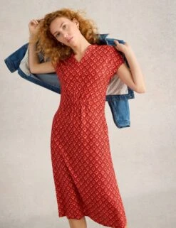 WHITE STUFF Pure Linen Jersey Printed V-Neck Midi Dress -Cyberjammies Store Pure Linen Jersey Printed V Neck Midi Dress 2