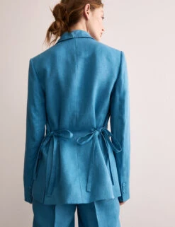 Jaeger Pure Linen Straight Back Tie Detail Blazer