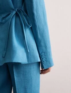 Jaeger Pure Linen Straight Back Tie Detail Blazer -Cyberjammies Store Pure Linen Straight Back Tie Detail Blazer 3