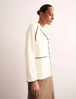 Jaeger Pure Merino Wool Tipped Detail Cardigan