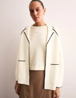 Jaeger Pure Merino Wool Tipped Detail Cardigan -Cyberjammies Store Pure Merino Wool Tipped Detail Cardigan 4