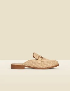 Raffia Bar Slip On Flat Mule Loafers