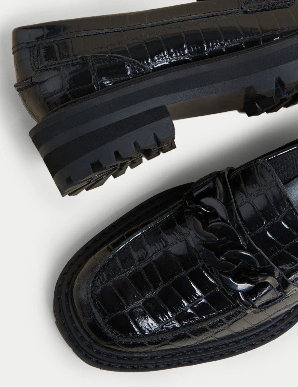 Leather Croc Block Heel Square Toe Loafers 3 Leather Croc Block Heel Square Toe Loafers - Image 3