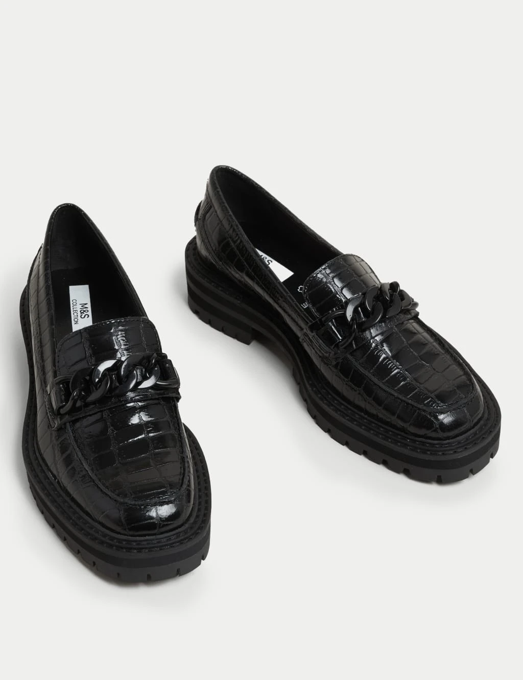 Leather Croc Block Heel Square Toe Loafers 2 Leather Croc Block Heel Square Toe Loafers - Image 2