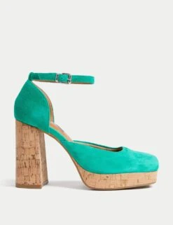 Suede Ankle Strap Platform Court Shoes