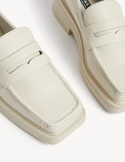 Leather Block Heel Square Toe Loafers -Cyberjammies Store SD 01 T02 5207 Z0 X EC 1