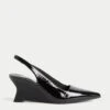 Leather Patent Wedge Slingback Shoes