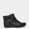 Wide Fit Leather Buckle Ruched Ankle Boots