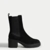 Suede Chelsea Chunky Block Heel Boots