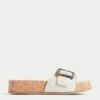 Leather Buckle Footbed Sliders