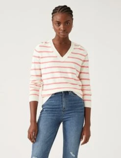 Supersoft Striped V-Neck Jumper