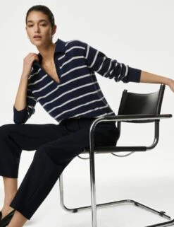 Pure Cashmere Striped Collared Jumper