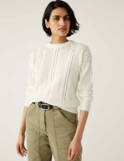 Cotton Rich Textured Crew Neck Jumper