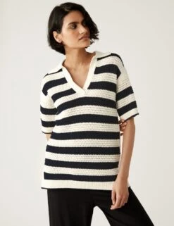 Pure Cotton Striped Collared Knitted Top -Cyberjammies Store SD 01 T38 6193S F4 X EC 1