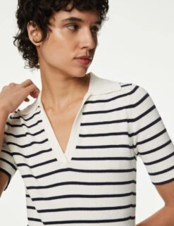 Cotton Rich Striped Collared Knitted Top -Cyberjammies Store SD 01 T38 6987S Y8 X EC 2