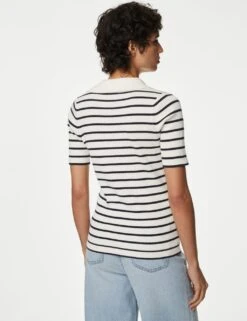 Cotton Rich Striped Collared Knitted Top -Cyberjammies Store SD 01 T38 6987S Y8 X EC 3