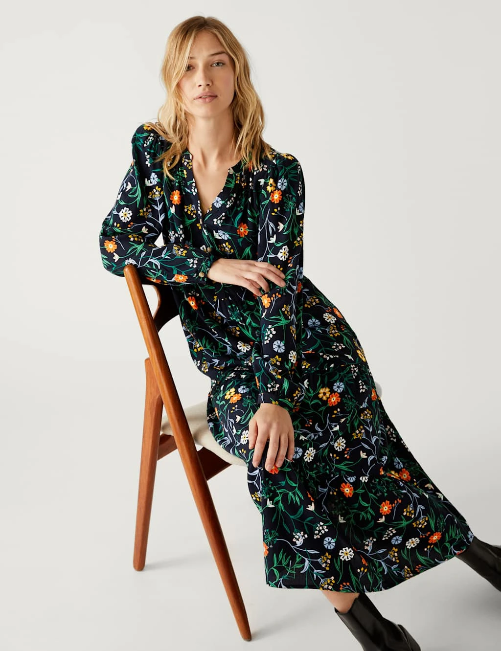 Floral Button Detail Midaxi Tiered Dress 1 Floral Button Detail Midaxi Tiered Dress