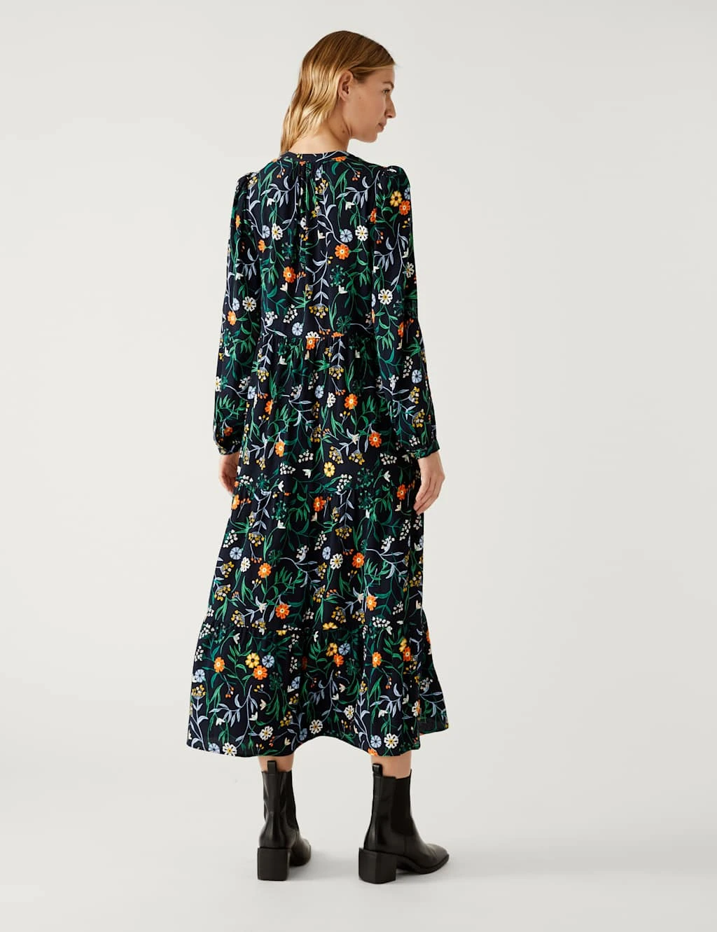 Floral Button Detail Midaxi Tiered Dress 5 Floral Button Detail Midaxi Tiered Dress - Image 5