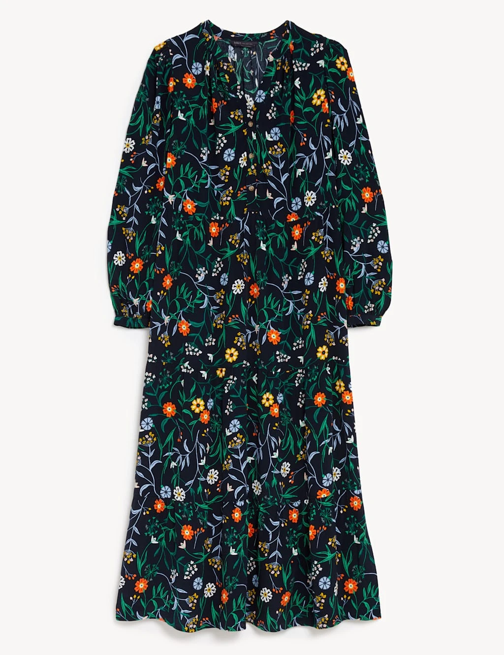 Floral Button Detail Midaxi Tiered Dress 2 Floral Button Detail Midaxi Tiered Dress - Image 2