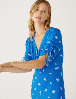 Printed V-Neck Shirred Midi Tea Dress -Cyberjammies Store SD 01 T42 7561 E4 X EC 2