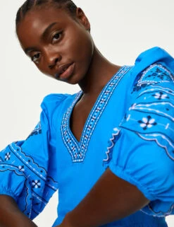 Pure Cotton Embroidered V-Neck Midi Dress -Cyberjammies Store SD 01 T42 7782 E0 X EC 1