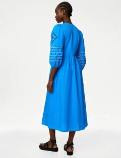 Pure Cotton Embroidered V-Neck Midi Dress -Cyberjammies Store SD 01 T42 7782 E0 X EC 2