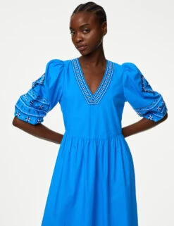 Pure Cotton Embroidered V-Neck Midi Dress -Cyberjammies Store SD 01 T42 7782 E0 X EC 3
