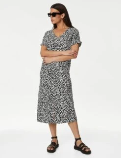 Linen Rich Printed Midi Dress