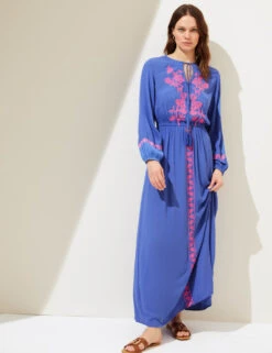 Embroidered V-Neck Maxi Beach Dress