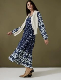 Floral Tie Neck Midaxi Waisted Dress -Cyberjammies Store SD 01 T53 3028U F4 X EC 3