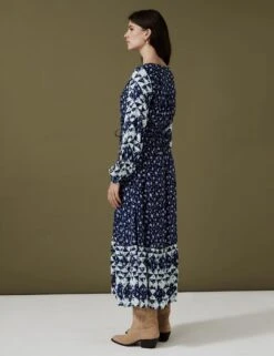 Floral Tie Neck Midaxi Waisted Dress -Cyberjammies Store SD 01 T53 3028U F4 X EC 4