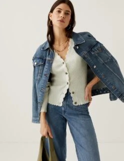 Knitted V-Neck Pointelle Cardigan With Wool