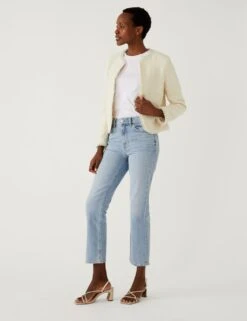 Pure Cotton Tweed Collarless Short Jacket