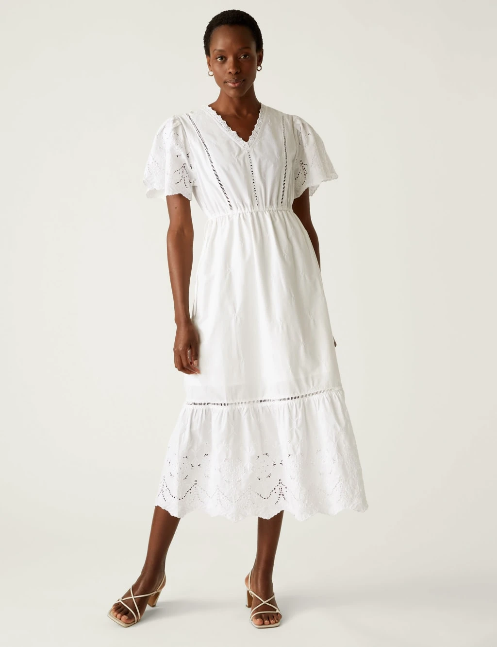 Pure Cotton Broderie V-Neck Midi Tea Dress 1 Pure Cotton Broderie V-Neck Midi Tea Dress