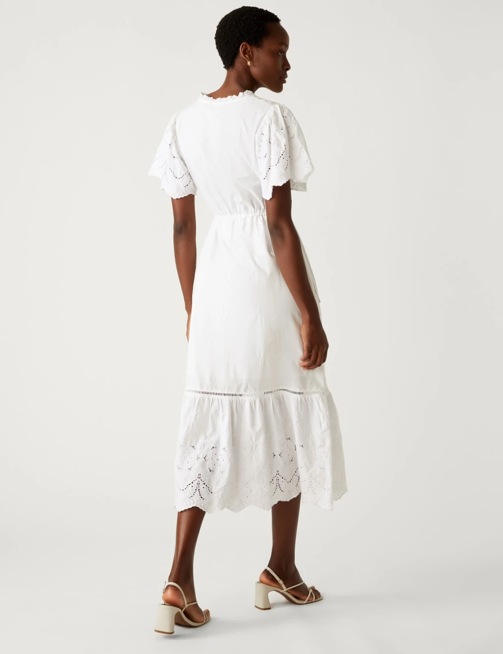Pure Cotton Broderie V-Neck Midi Tea Dress 4 Pure Cotton Broderie V-Neck Midi Tea Dress - Image 4