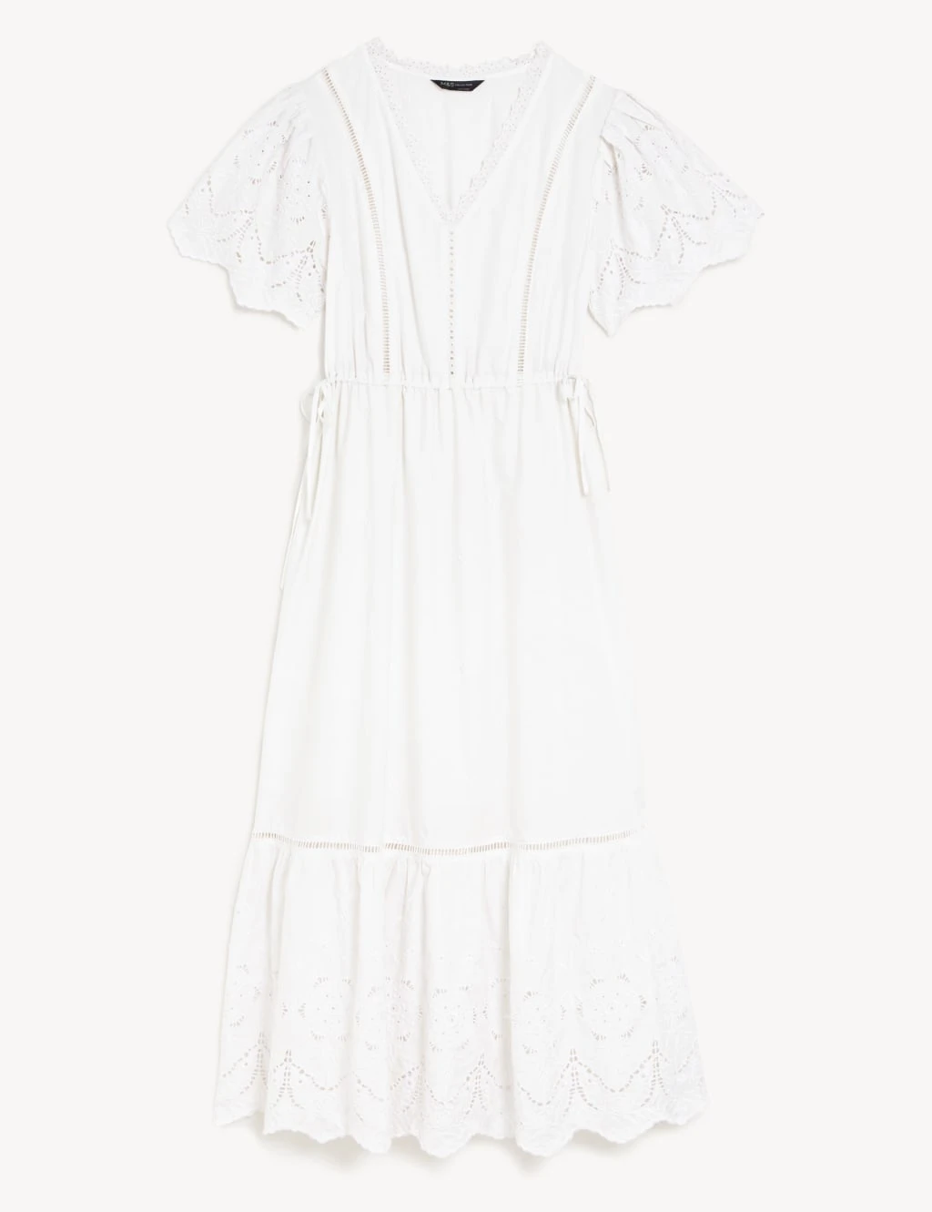 Pure Cotton Broderie V-Neck Midi Tea Dress 2 Pure Cotton Broderie V-Neck Midi Tea Dress - Image 2