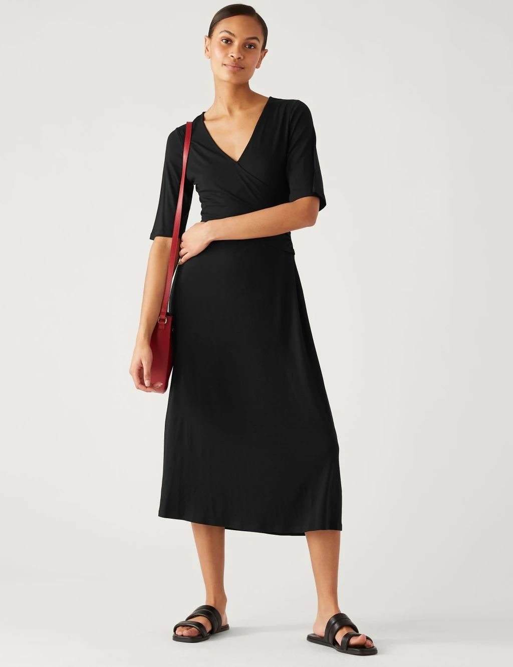 Jersey V-Neck Midi Wrap Dress 1 Jersey V-Neck Midi Wrap Dress