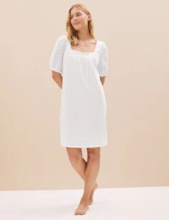 Pure Cotton Broderie Trim Nightdress -Cyberjammies Store SD 02 T37 3249M Z0 X EC 1